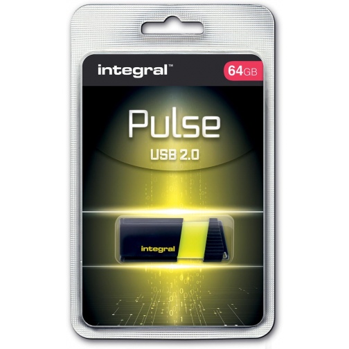 Integral Pulse USB 2.0 stick, 64 GB, zwart/geel