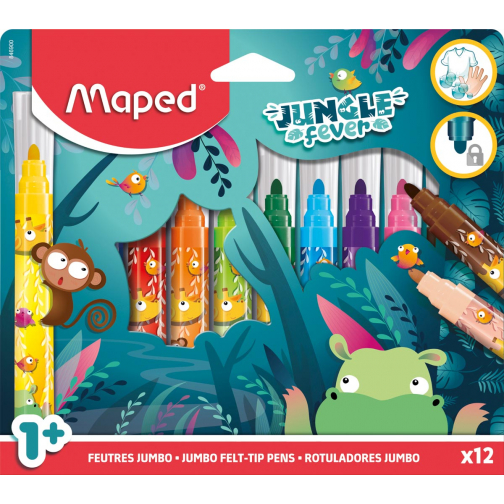 Maped viltstift Jungle Fever Jumbo, etui van 12 stuks, assorti