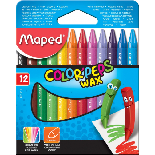 Maped waskrijt Color'Peps Wax, doos van 12 stuks in geassorteerde kleuren