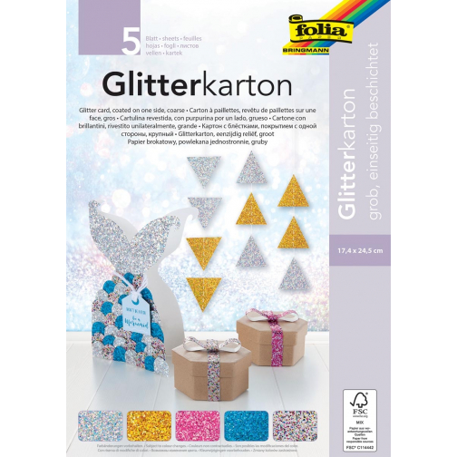 Folia Glitterkarton (zilver, goud, roze, blauw en mix)