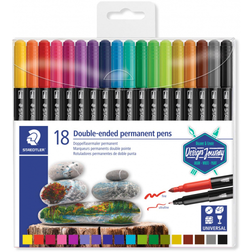 Staedtler permanent marker,dubbele punt, etui van 18 stuks, assorti