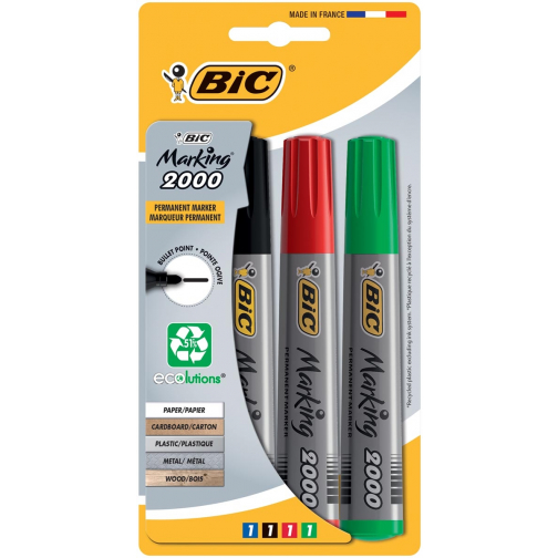 Bic permanent marker 2000, doos met 4 stuks in geassorteerde kleuren