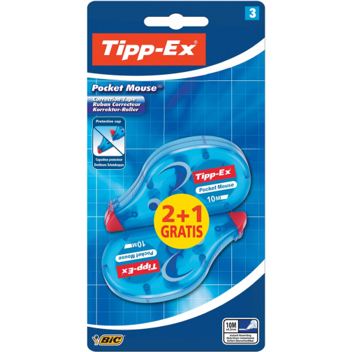 Tipp-Ex correctieroller Pocket Mouse, blister met 2 + 1 gratis