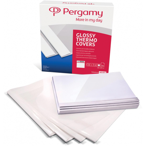 Pergamy thermische omslagen, ft A4, karton, rug van 1,5 mm, pak van 100 stuks, wit