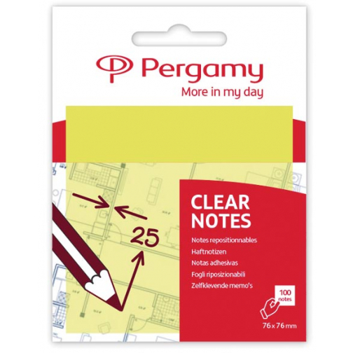 Pergamy transparante notes, ft 76 x 76 mm, 50 vel, geel