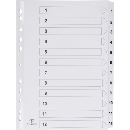 Pergamy tabbladen met indexblad, ft A4, 11-gaatsperforatie, karton, set 1-12