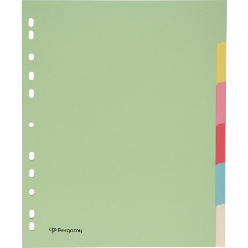 Pergamy tabbladen ft A4 maxi, 11-gaatsperforatie, karton, geassorteerde pastelkleuren, 6 tabs