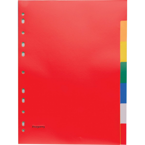 Pergamy tabbladen, ft A4, 11-gaatsperforatie, PP, 7 tabs in geassorteerde kleuren
