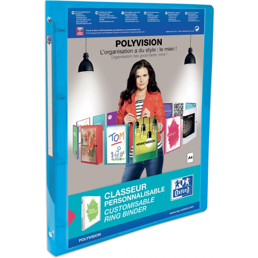 Oxford Polyvision ringmap, ft A4, uit PP, 4 O-ringen van 15 mm, rug van 2 cm, transparant blauw