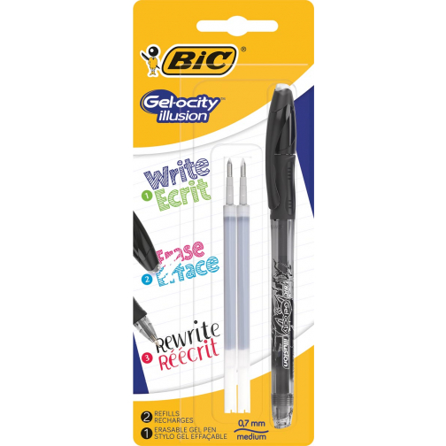 Bic roller Gel-ocity Illusion, zwart, blister met 1 stuk en 2 vullingen