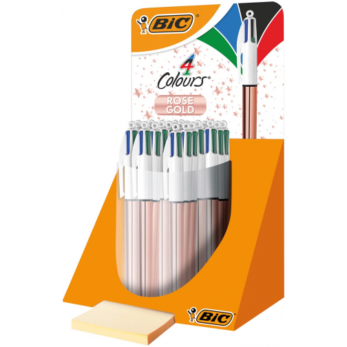 Bic 4 Colours Rose Gold, balpen, 0,32 mm, 4 klassieke inktkleuren, display van 20 stuks