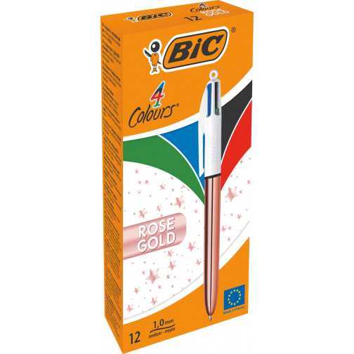 Bic balpen 4 Colour Shine, rosé goud, doos van 12 stuk