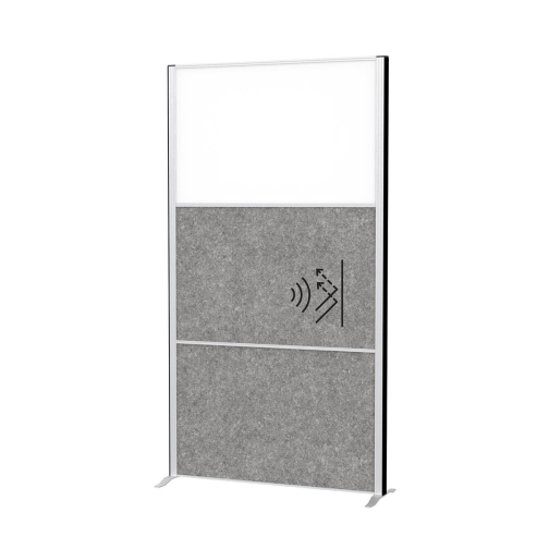 MAULconnecto scheidingswand, 1 x whiteboard, 2 x donkergrijs, frame zilver, voet