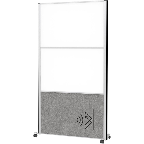 MAULconnecto scheidingswand, 2 x whiteboard, 1 x donkergrijs, frame zilver, mobiel