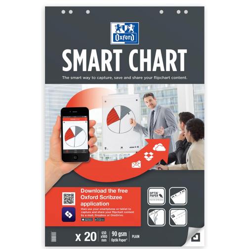 Oxford flipchartblok Smart Chart, ft 65 x 98 cm, blanco, pak van 20 vel