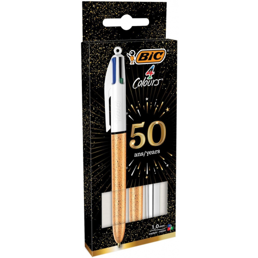 Bic 4 Colours Frozen + Shine, balpen, 0,32 mm, 4 klassieke inktkleuren, blister van 3 stuks