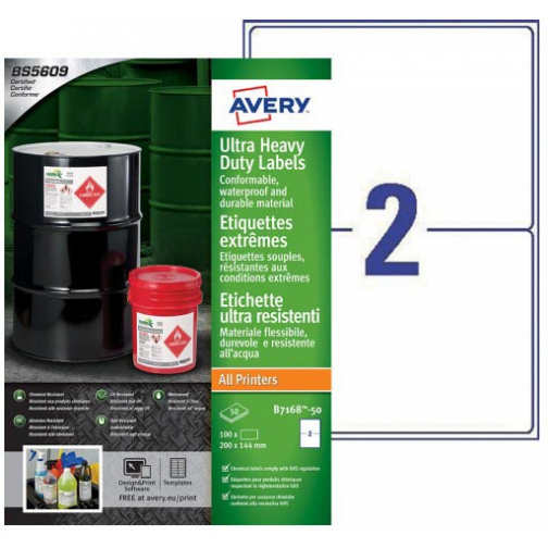 Avery ultra resistente etiketten ft 200 x 144 mm (b x h), doos van 100 etiketten