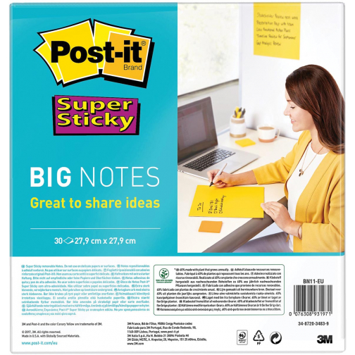 Post-it Super Sticky Big Notes, 30 vel, ft 280 x 280 mm, geel