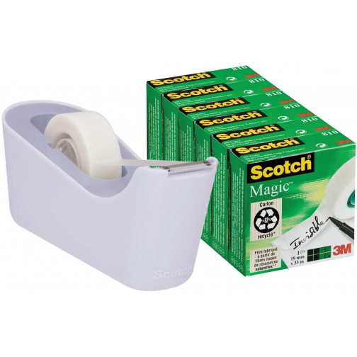 Scotch verzwaarde plakbandafroller inclusief 6 rollen Scotch magic tape, lavendel