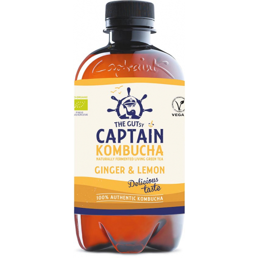 The Gutsy Captain Kombucha Ginger & Lemon, flesje van 400 ml, pak van 12 stuks