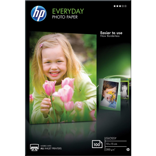 HP Everyday fotopapier ft 10 x 15 cm, 200 g, pak van 100 vel, glanzend