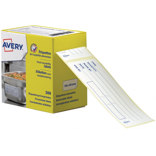 Avery etiketten voor voedselcodering, ft 98 x 40 mm, 1 rol met 300 afscheurbare etiketten in dispenser