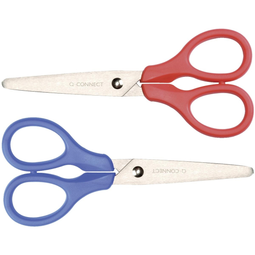 Q-CONNECT schaar, ft 13 cm, rechts en links, ronde punt, RVS, geassorteerde kleuren, blister van 1 stuk