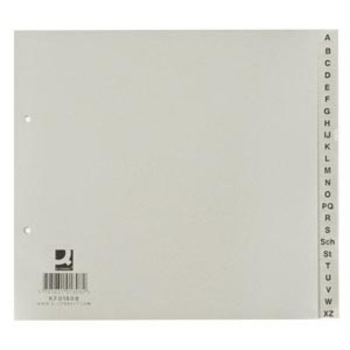 Q-CONNECT tabbladen, ft 21 x 23 cm, PP, 2-gaatsperforatie, set van A-Z, grijs
