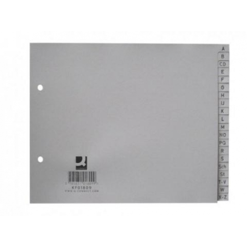 Q-CONNECT tabbladen, ft 18 x 22,5 cm, PP, 2-gaatsperforatie, set van A-Z, grijs