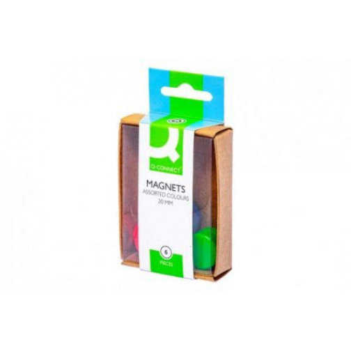 Q-CONNECT magneten, 20 mm, geassorteerde kleuren, doos van 6 stuks
