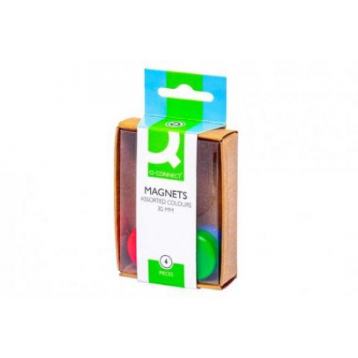 Q-CONNECT magneten, 25 mm, geassorteerde kleuren, doos van 4 stuks