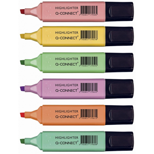 Q-CONNECT markeerstift pastel, geassorteerde kleuren, pak van 6 stuks