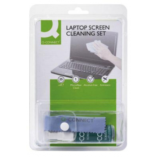 Q-CONNECT reinigingsspray, voor scherm en toetsenbord, inclusief doek, 25 ml