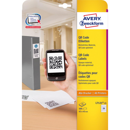 Avery printbare QR-etiketten ft 45 x 45 mm (b x h), 500 stuks