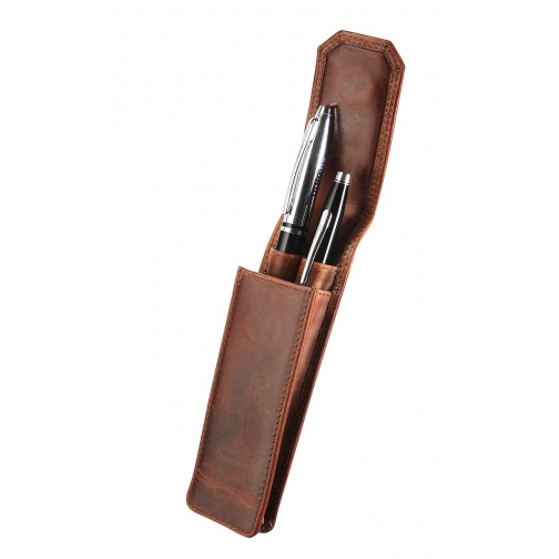 Maverick lederen pen etui voor 2 pennen, bruin