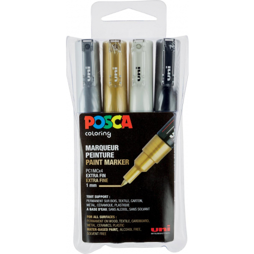 Uni POSCA paintmarker PC-1MC, 0,7 - 1 mm, etui met 4 stuks in geassorteerde metallic kleuren