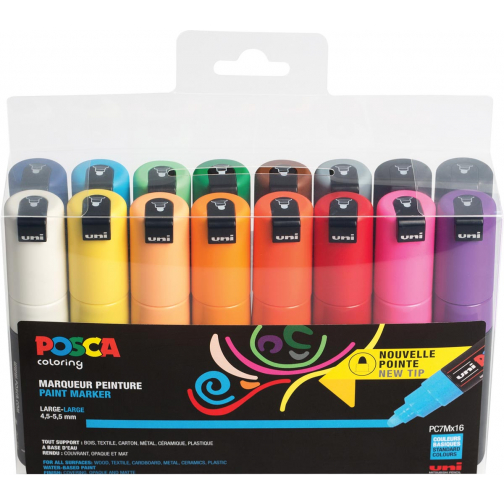 Posca paintmarker PC-7M, set van 16 stuks in geassorteerde kleuren