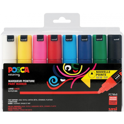 Posca paintmarker PC-7M, set van 8 markers in geassorteerde basiskleuren