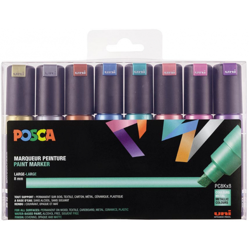 Uni POSCA paintmarker PC-8K, 8 mm, etui van 8 stuks, in geassorteerde metallic kleuren