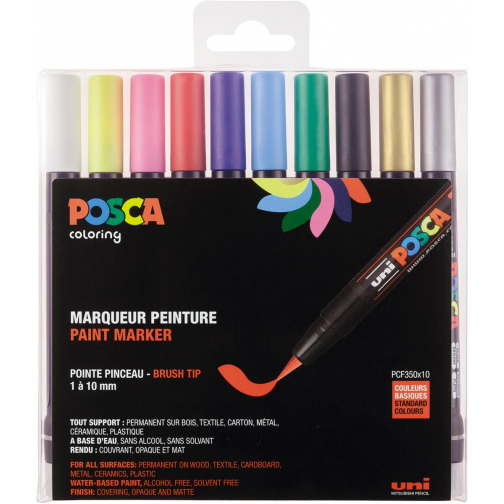 Posca paintmarker PCF-350, brush tip, étui van 10 stuks, assorti