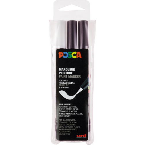 Uni POSCA paintmarker PCF-350, 1 - 10 mm, etui van 3 stuks in geassorteerde kleuren