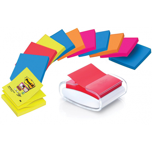 Post-it Super Sticky Z-notes dispenser Pro Color wit, voor ft 76 x 76 mm, inclusief 12 blokken van 90 vel