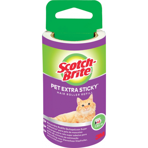 Scotch Brite pluizenkleefroller navulling, extra klevend voor dierenhaar, 48 vellen