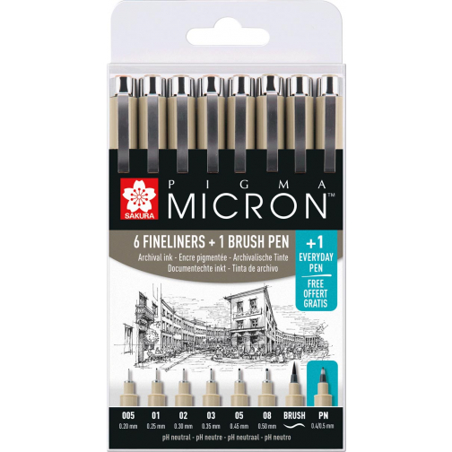 Sakura tekenstift Pigma Micron set van 7+1, zwart