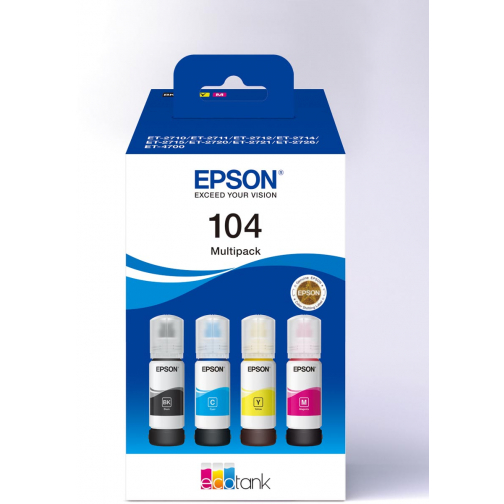 Epson inktfles 104, 4.500 - 7.500 pagina's, OEM C13T00P640, 4 kleuren
