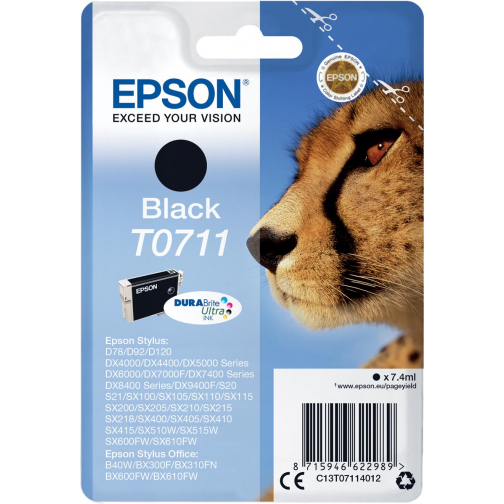 Epson inktcartridge T0711, 245 pagina's, OEM C13T07114012, zwart