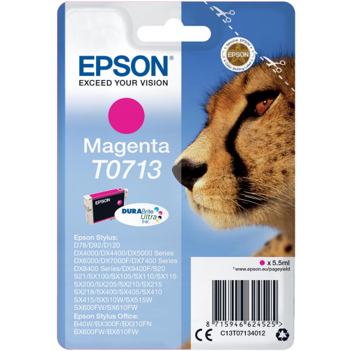 Epson inktcartridge T0713, 250 pagina's, OEM C13T07134012, magenta