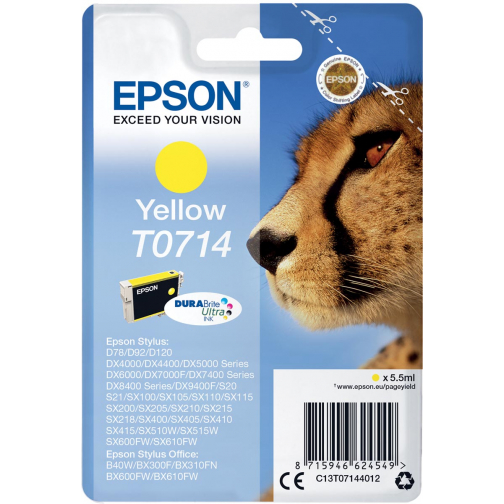 Epson inktcartridge T0714, 415 pagina's, OEM C13T07144012, geel