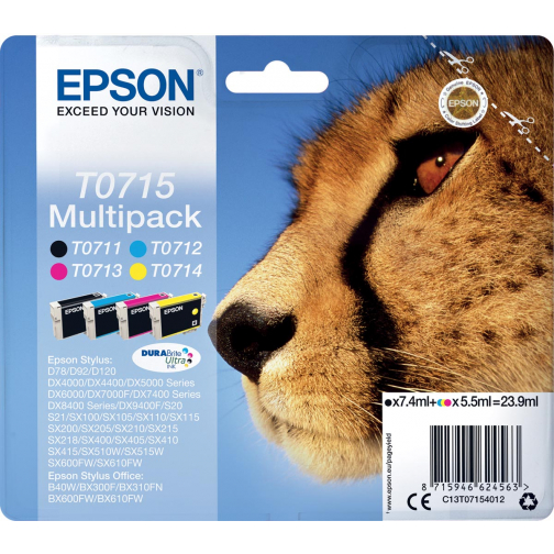 Epson inktcartridge T0715,250-415 pagina's, OEM C13T07154012, 4 kleuren