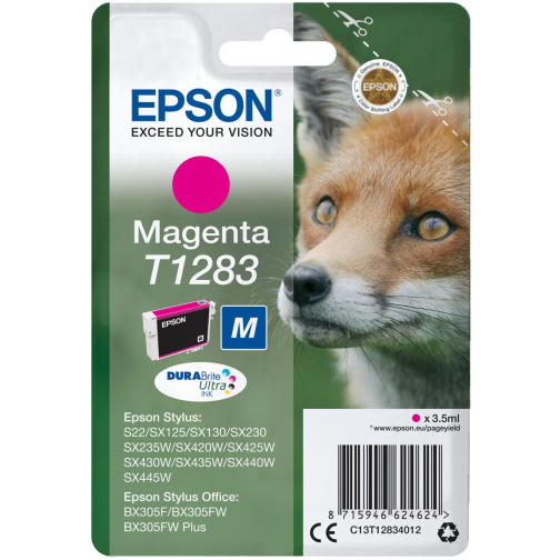 Epson inktcartridge T1283, 140 pagina's, OEM C13T12834012, magenta